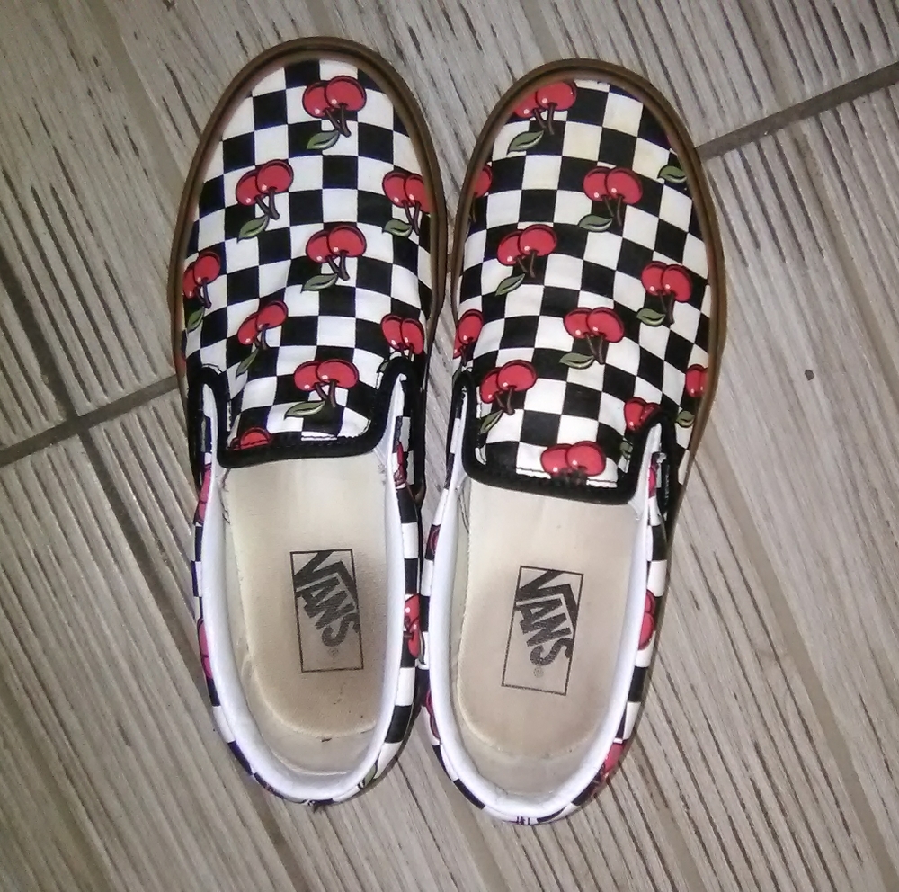 Cherry checkerboard slip-on Vans